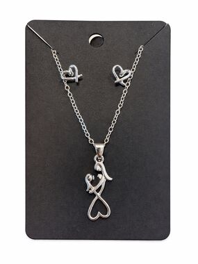 Mother's Day Gift! Silver Heart Infinity Pendant Necklace and Stud Earrings Set